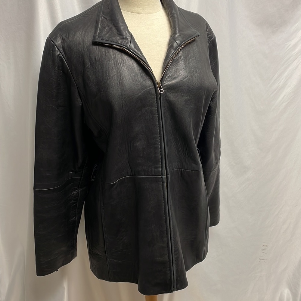 KC Collections Black Leather Coat Size Medium